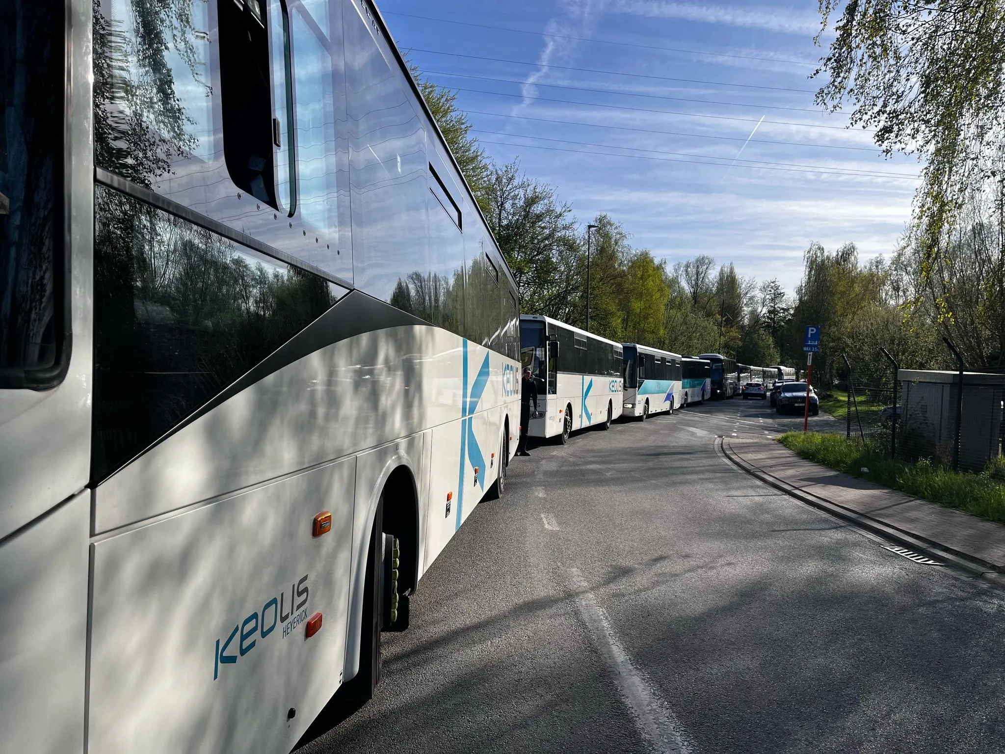 Line of Keolis autocars waiting for passengers